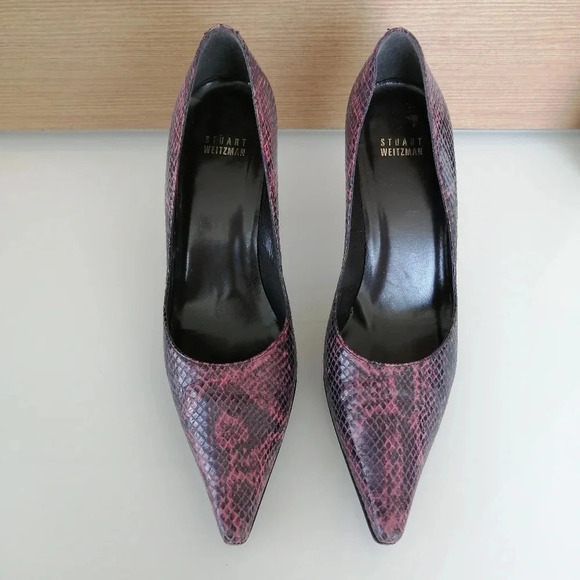 Stuart Weitzman Snake Print Leather Pointed Toe 4" Heels Purple Pink Black 9 - Picture 4 of 16
